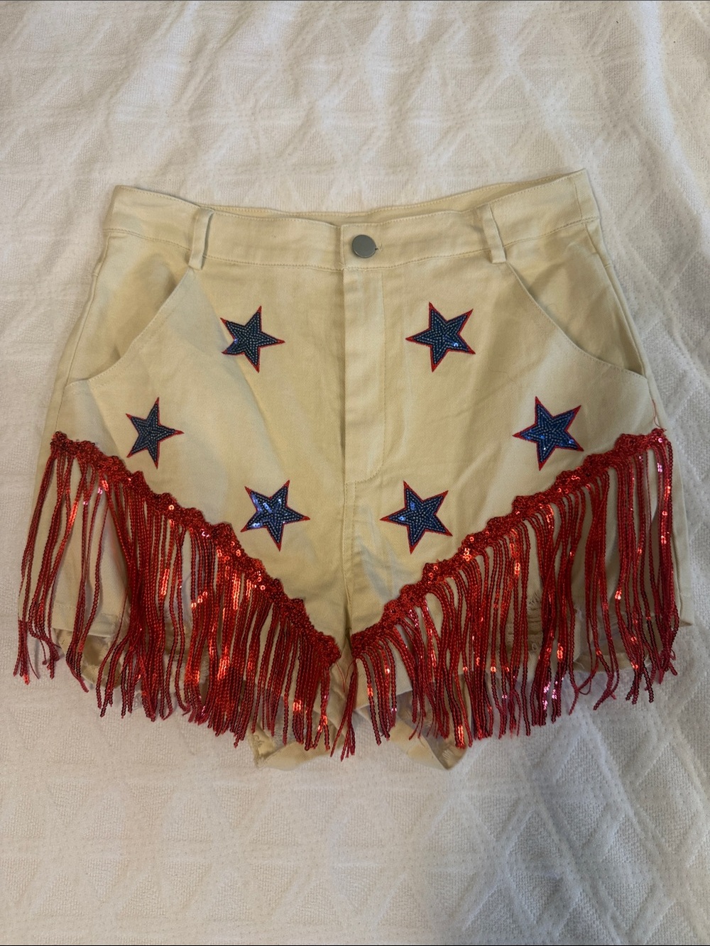 Brand new Cream Fringe Star-Embroidered Women's Shorts